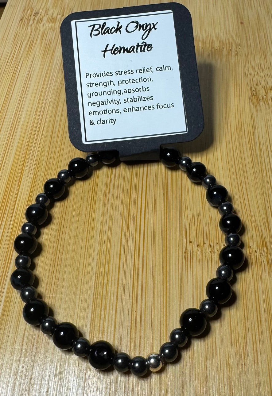 Black Onyx and Hematite 7 inch