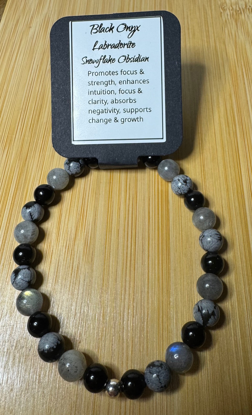 Black Onyx, Labradorite and Snowflake Obsidian 7 inch