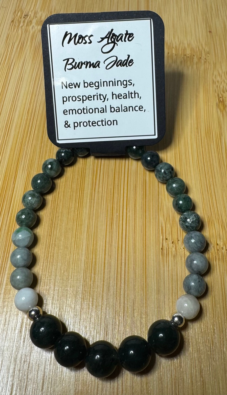 Moss Agate and Burma Jade 7 inch