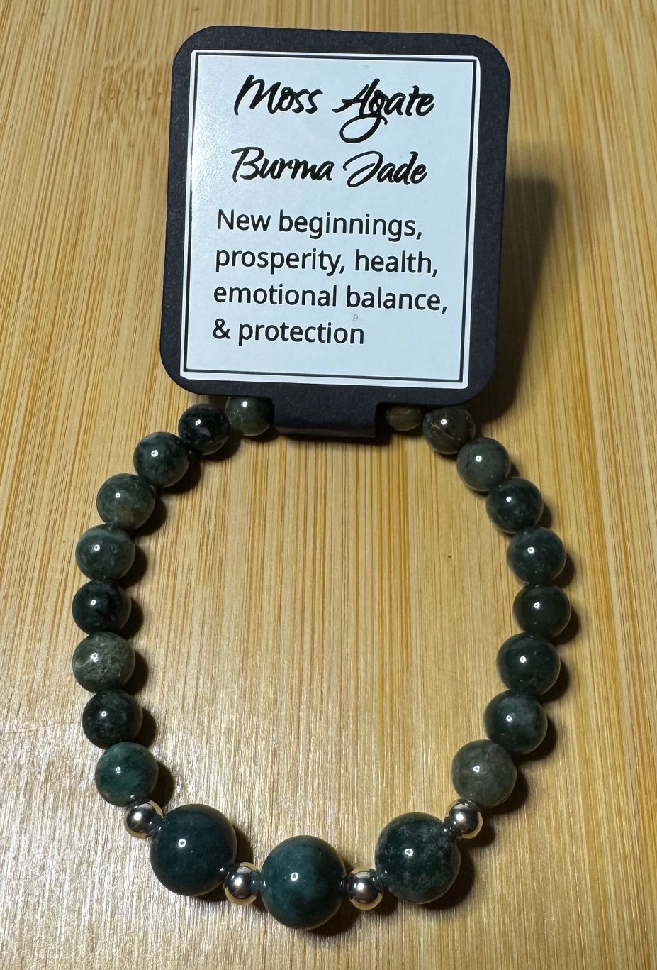 Moss Agate and Burma Jade 6 inch