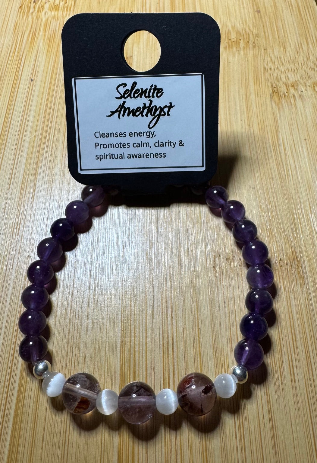 Selenite and Amethyst 7 inch Bracelet